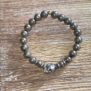 Handmade in Cape Cod pyrite silver skull bracelet